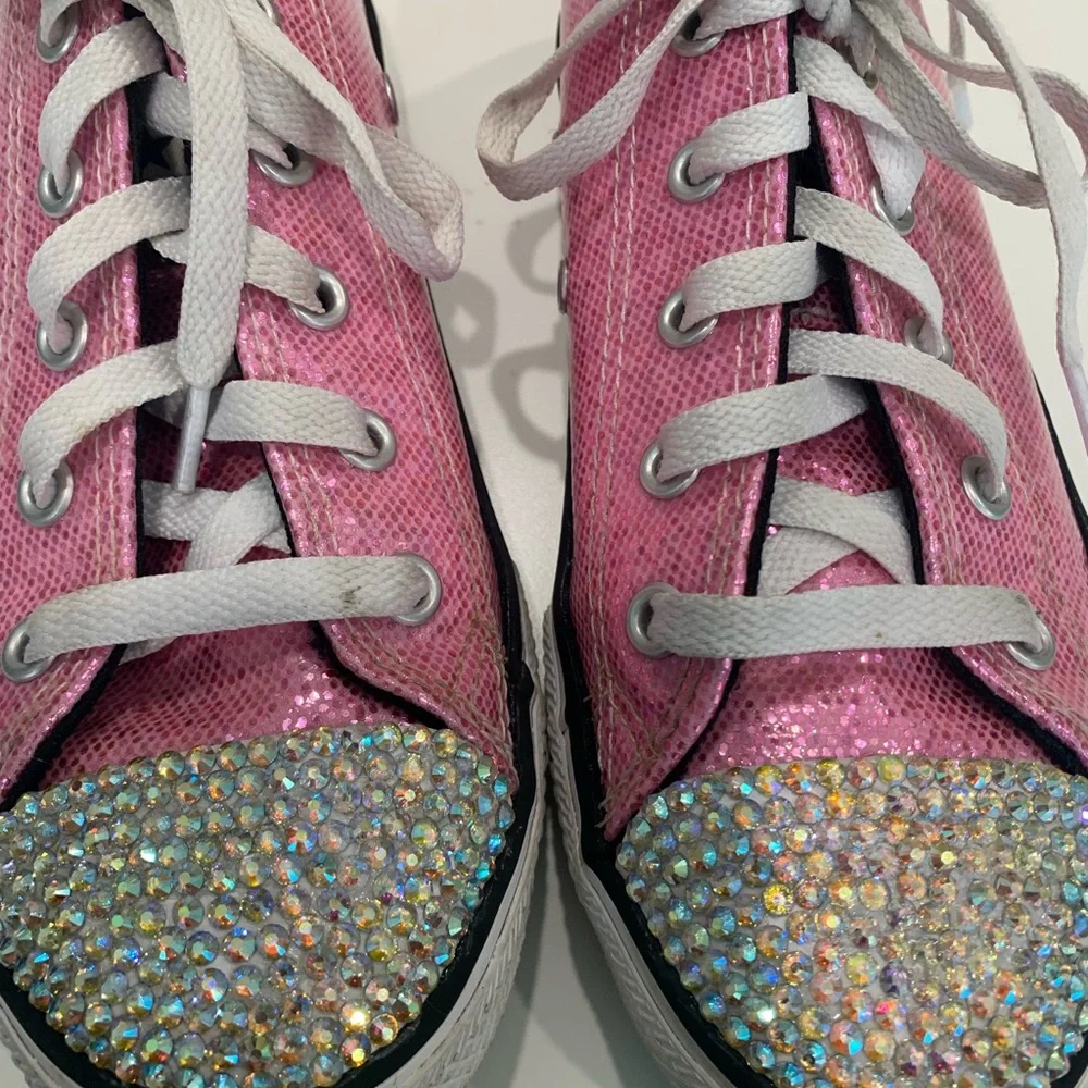 Converse Pink Sequin Sneakers Bling Sparkle Crystal 2 girls custom chucks